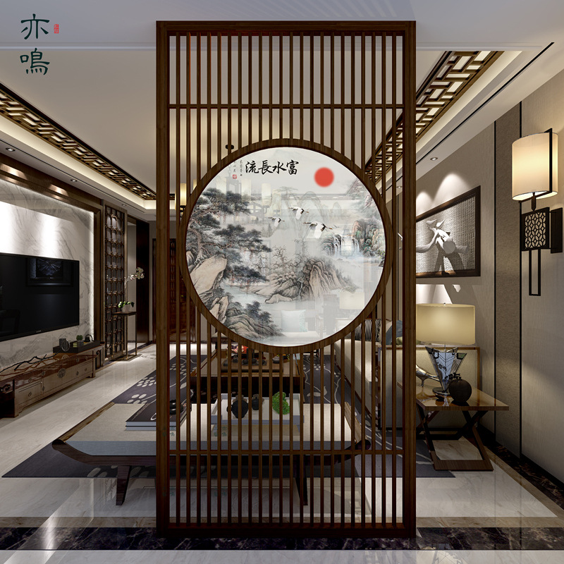 新中式实木屏风隔断墙客厅装饰入户玄关简约现代半透明遮隔断座屏