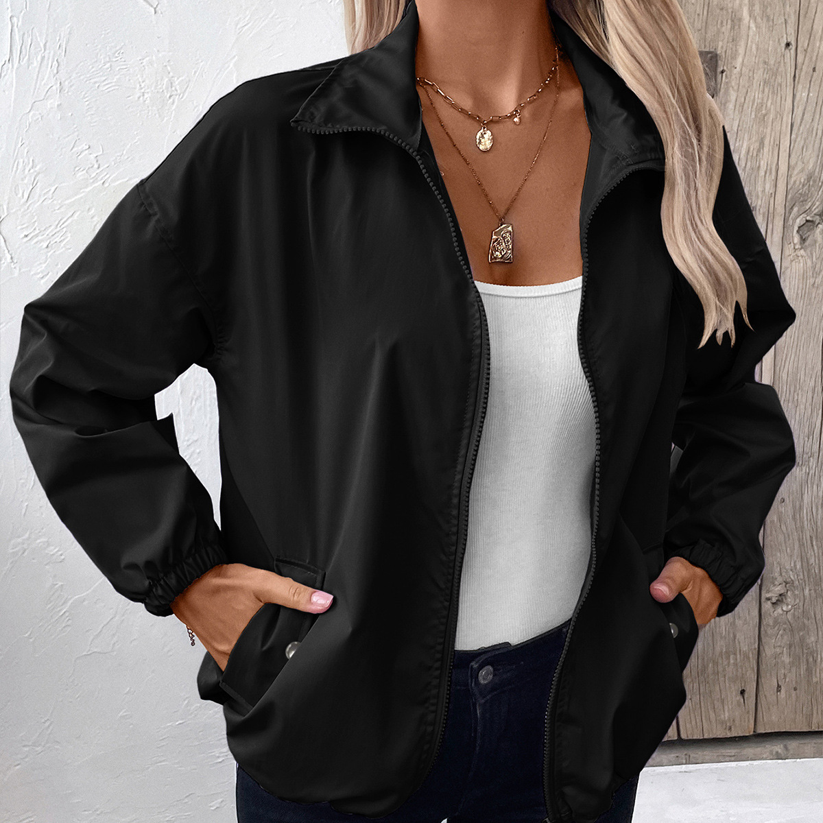 欧美跨境女装防水衣户外运动休闲防雨衣休闲外套夹克上衣 女 图片