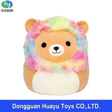 玩具厂家来图定制动物头像毛绒抱枕戴七色彩虹帽子的安抚陪睡玩偶