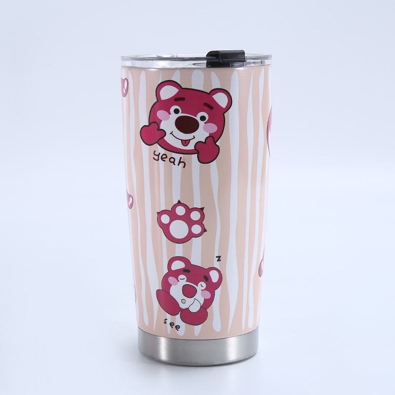 New Strawberry Bear Stainless Steel 20Oz Cup Heat and Cold Insulation Large Ice Cup Outdoor Handy Coffee Cup Beer Steins