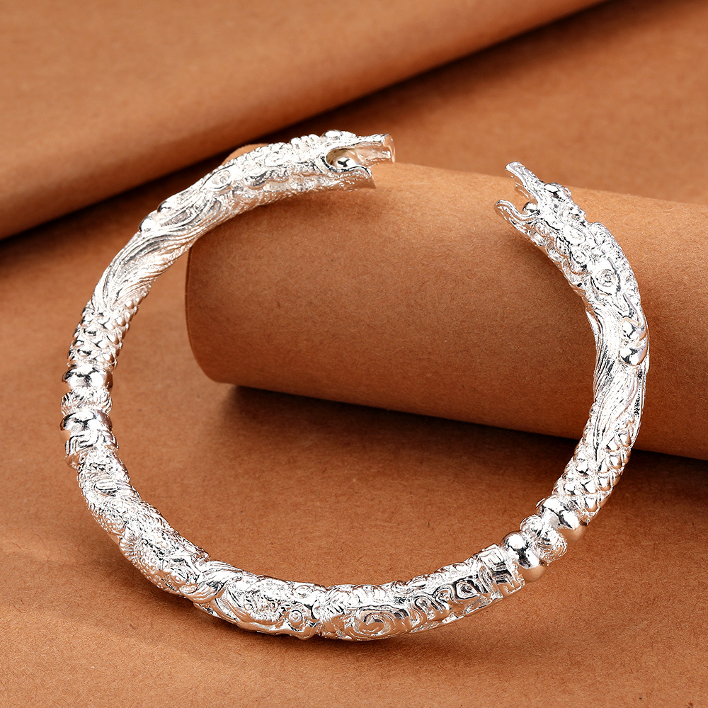 直播老九门同款二响环双龙头镀银手镯男女款古风霸气开口手环批发