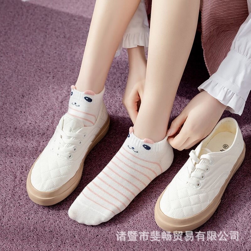 Women's Summer Thin Socks Low Top Socks Women's Spring and Summer Boat Socks Online Celebrities' Cute Cartoon Japanese Cotton Socks Ins Fashion