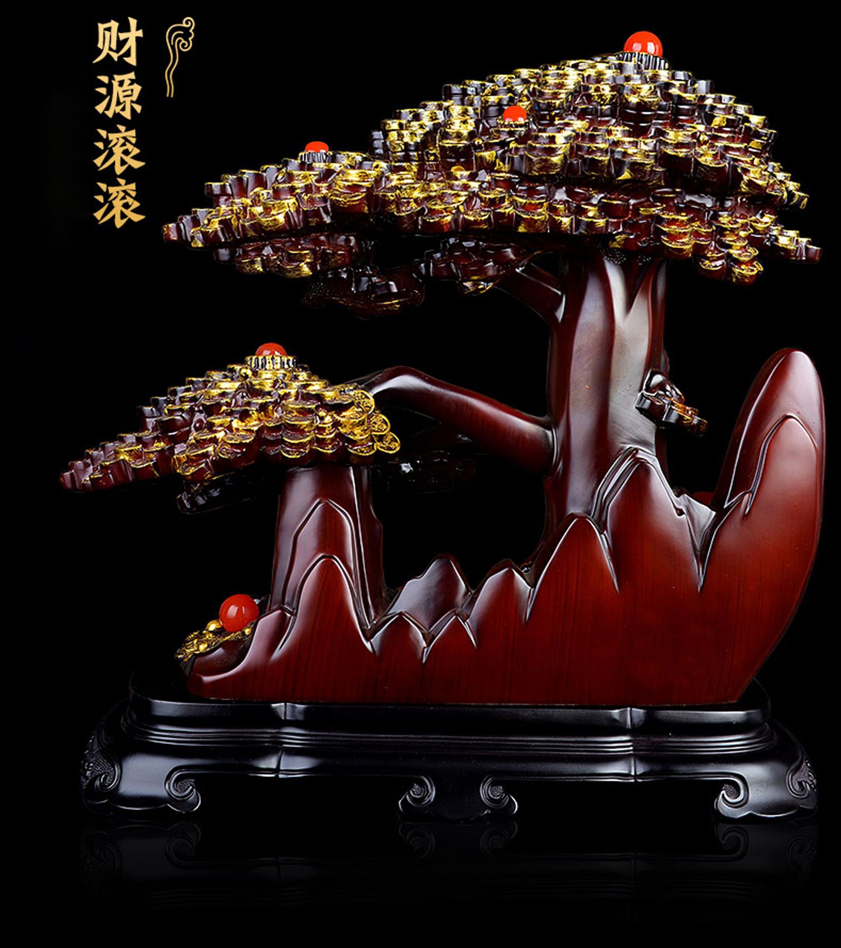 发财树摆件金色迎客招财树脂工艺礼品家居风水摆饰镀金仿玉木纹