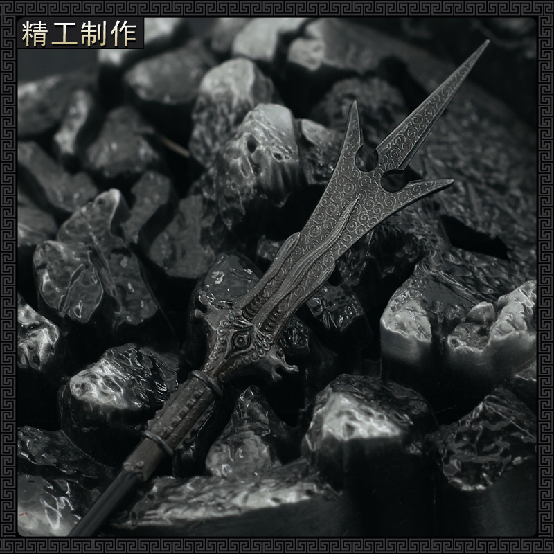 古代冷兵器 二郎神君 杨戬三尖两刃神锋武器模型合金兵器玩具周边