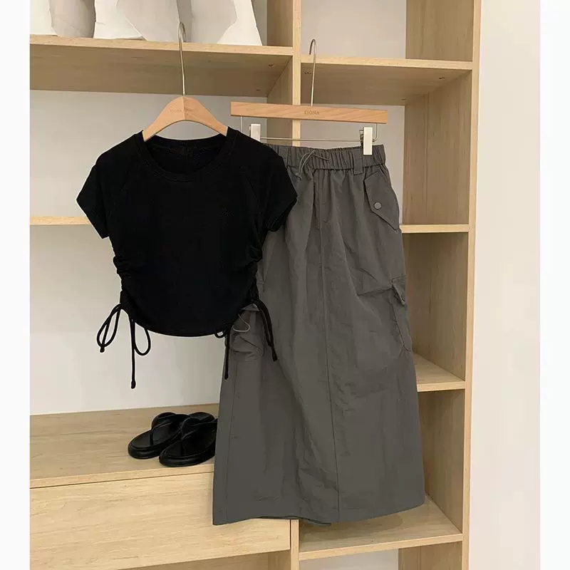 2023年夏季感成套搭配盐系飒风工装休闲炸街港味复古套装裙速卖通