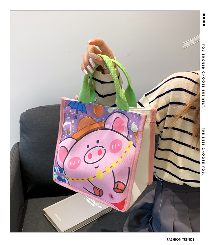 Cute Cartoon Portable Small Square Bag 2023 New Popular One Shoulder Bag Mom Bag Lunch Bag Student Cram School Bag
