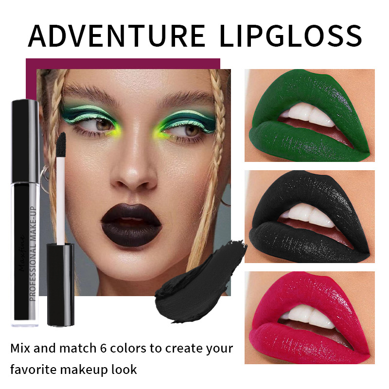 Cross-Border Makeup Maxfine Halloween Lip Lacquer Lipstick Wholesale without Logo No Stain on Cup Waterproof Smear-Proof Foreign Trade