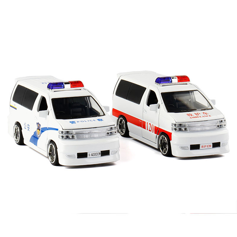 儿童玩具1:32jk日产君爵警车救护车模型面包车五开门合金车模礼物