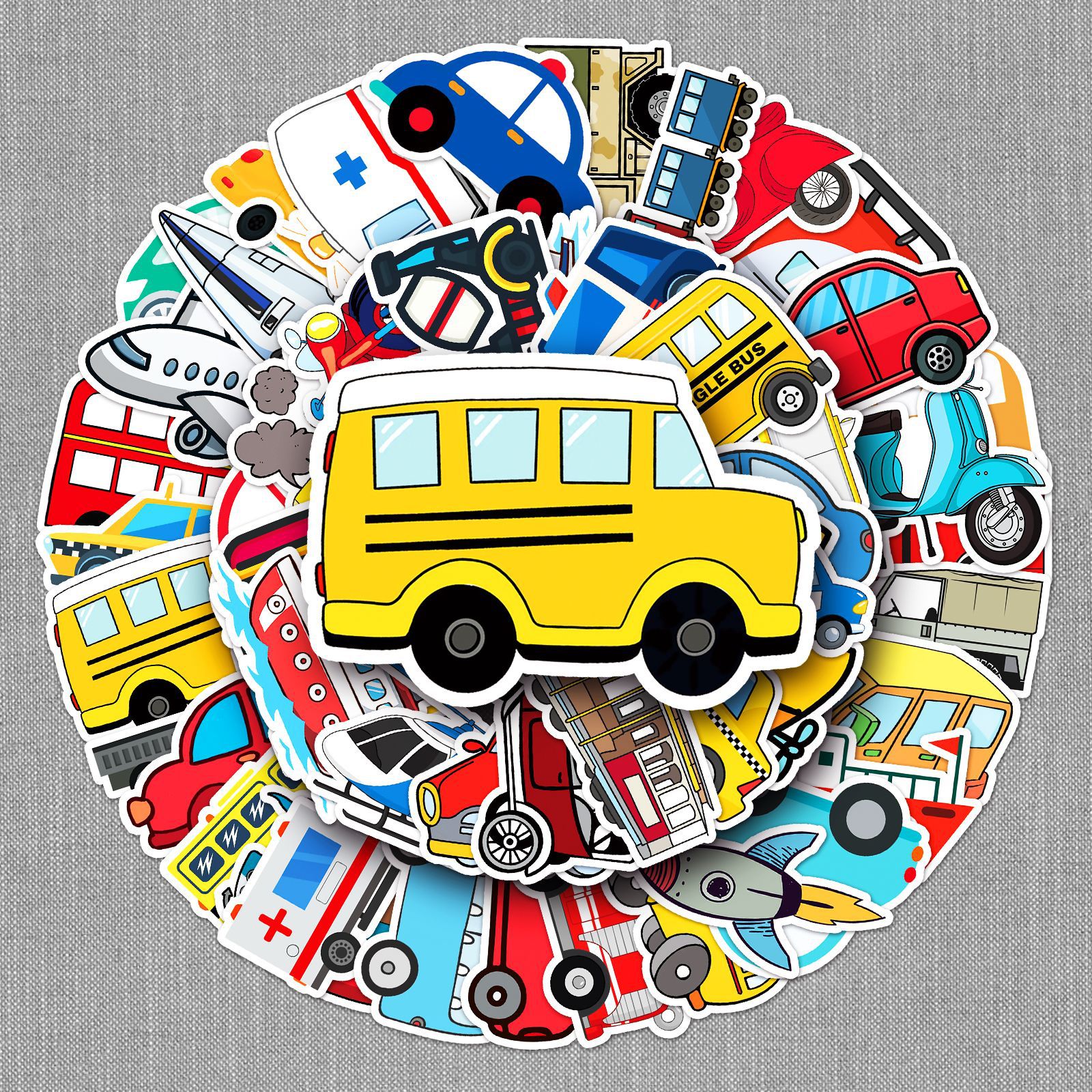 50张卡通交通工具涂鸦贴纸个性跨境儿童diy水杯行李箱贴纸防水