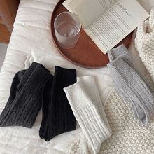 秋冬羊毛袜加厚保暖复古甜美日系纯色堆堆袜中长筒袜女女羊绒批发