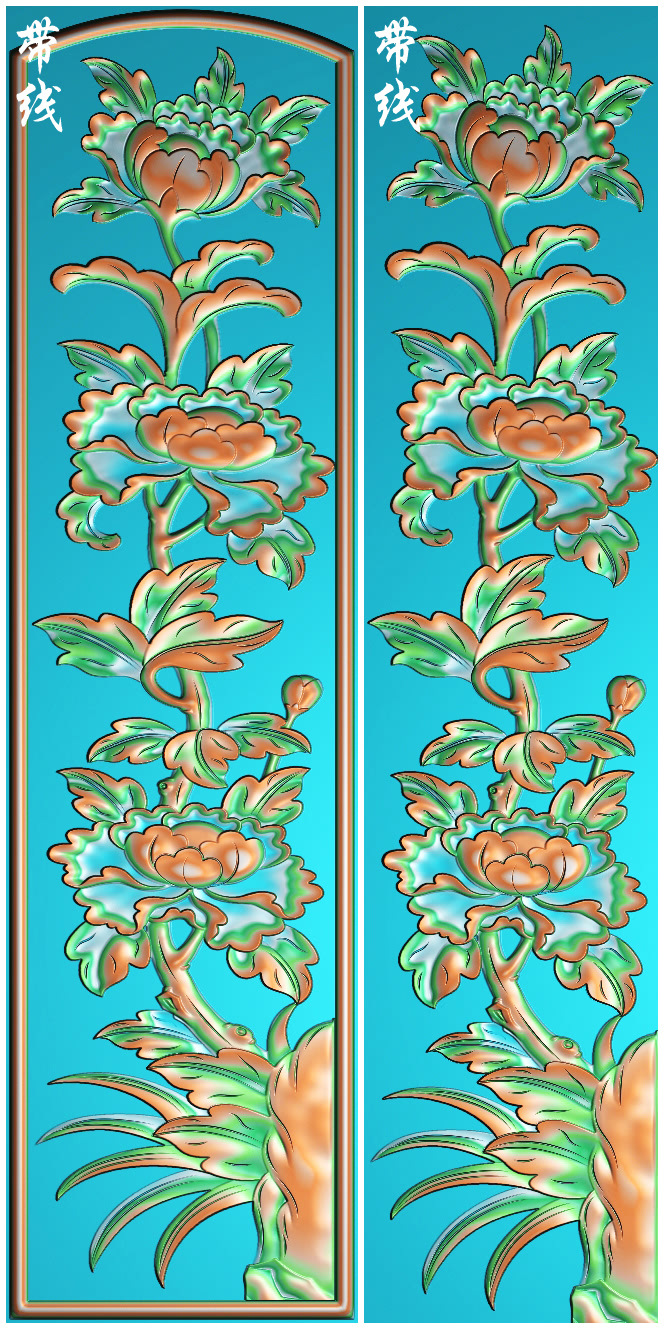 a精雕图牡丹花门芯板立柱竖板浮雕图灰度图木雕砂岩石雕刻图素材