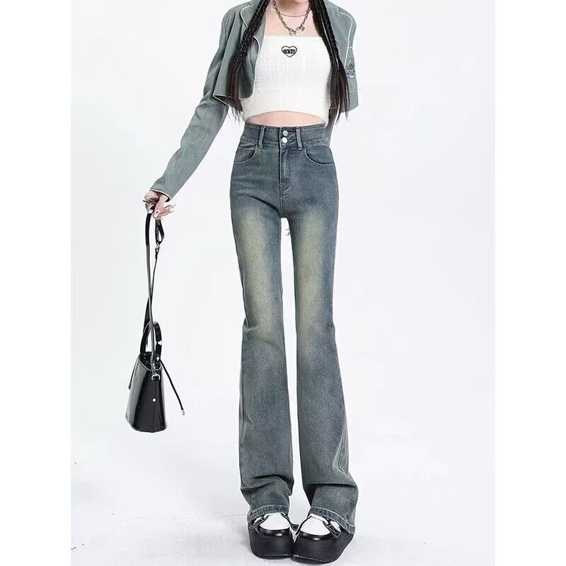 Retro Skinny Jeans for Women 2023 Summer New High Waist Slimming Stretch Mopping Horseshoe Flared Pants