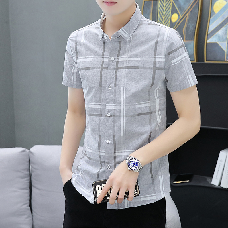 Summer Thin Casual Short-Sleeved Shirt Men's Korean-Style Trendy Men's Business Printed Half Sleeve Shirt Handsome Shirt Top