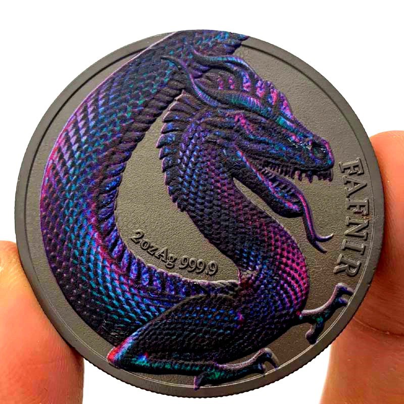 北欧英雄传奇巨龙法夫尼尔彩印龙纪念章 45mm工艺摆件把玩浮雕币