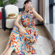 Miyake pleated 2022 summer new color strip printing high-end large size stand-up collar Western style slimming loose belly cover dress Miyake pleated 2022 summer new color strip printing high-end large size stand-up collar Western style slimming loose belly cover dress