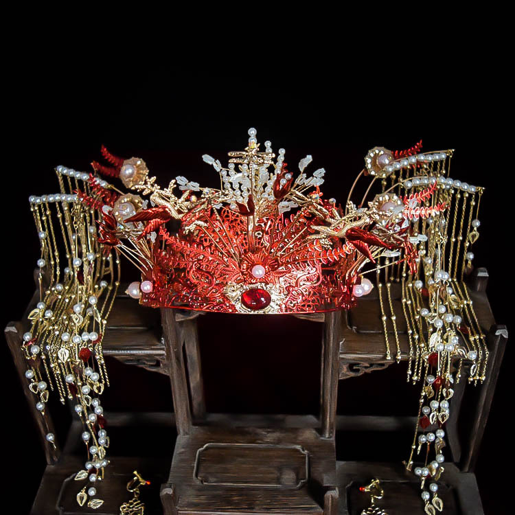秀禾头饰中式结婚新娘秀禾服发饰复古大气流苏凤冠霞帔龙凤褂配饰