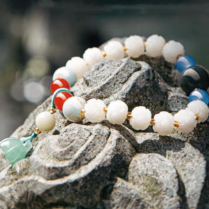 Lotus White Jade Bodhi Bracelet Pumpkin Beads Chinese Style New Source Wholesale Rosary Bracelet