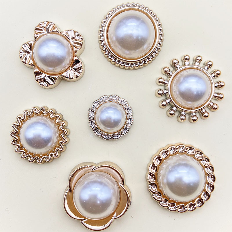 ABS珍珠圆形金属色饰品配件diy纽扣电镀辅料开衫衣服扣子配料批发