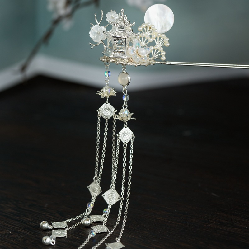 广寒仙 原创银铃铛流苏步摇发簪古风簪子盘发汉服发饰女