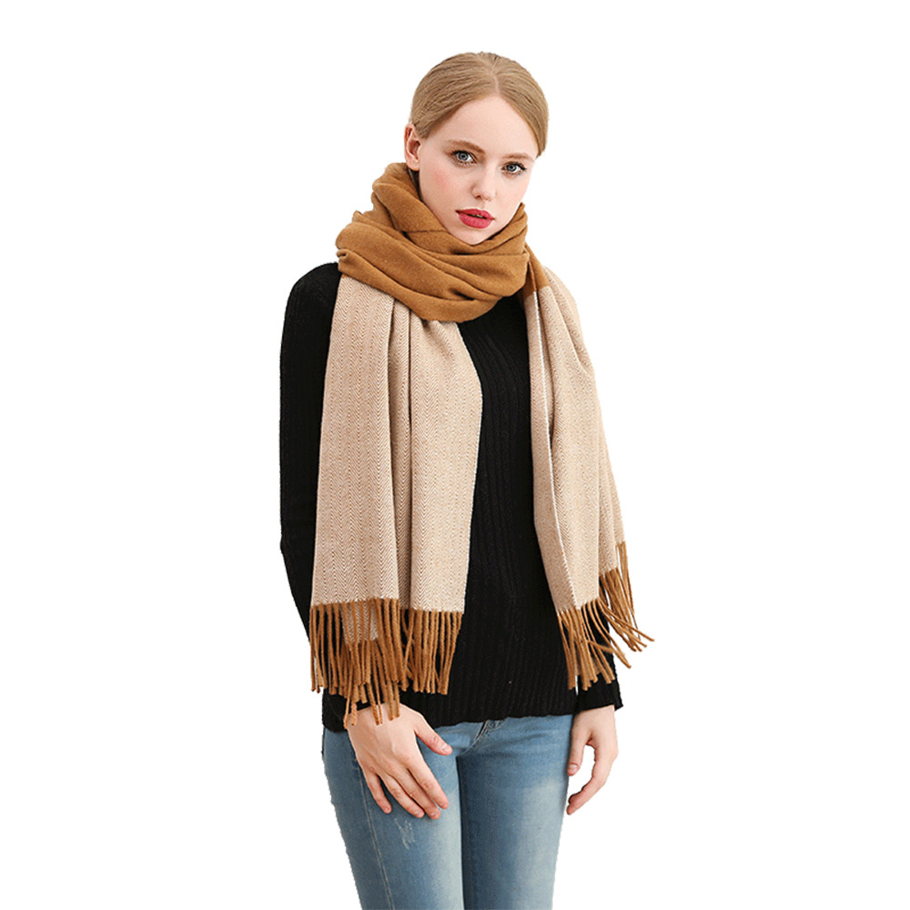 Foreign Trade Cross-Border Winter Hot Women's Wool Scarf Creative Color Matching Long Tassel Classic Fashion Scarf Shawl