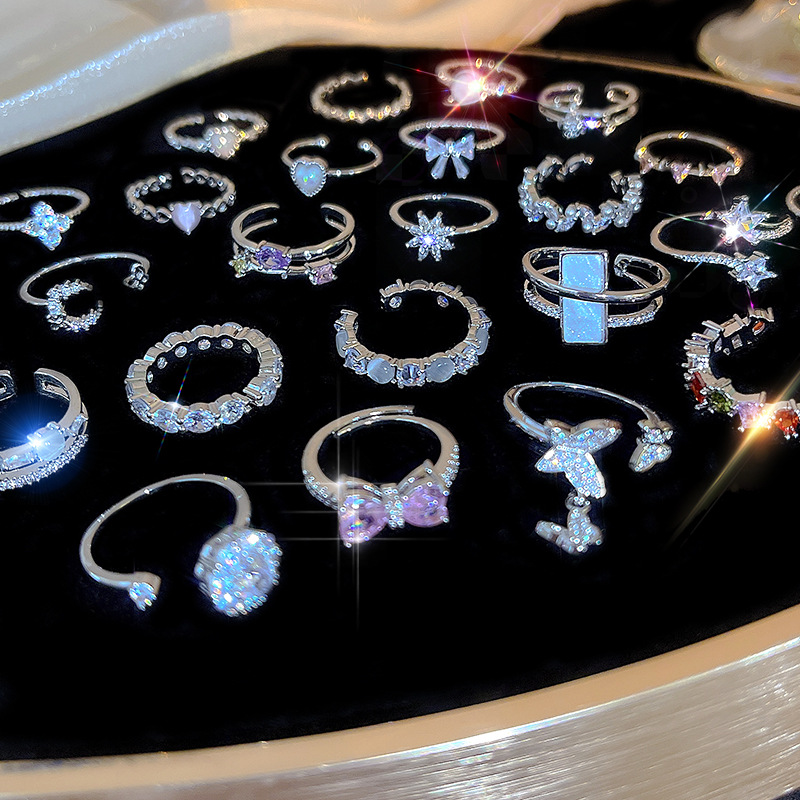 韩国气质锆石戒指女简约开口珍珠食指环可调节时尚个性手饰品批发
