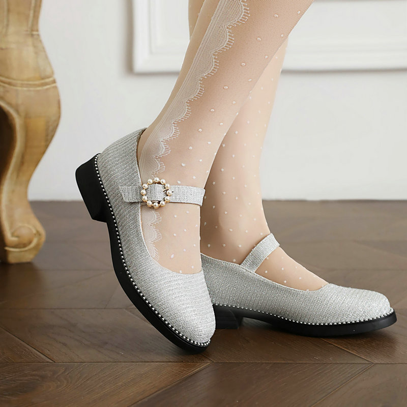 外贸女童小皮鞋粉色亮片春秋jk鞋子公主中大童演出鞋小女孩儿童单