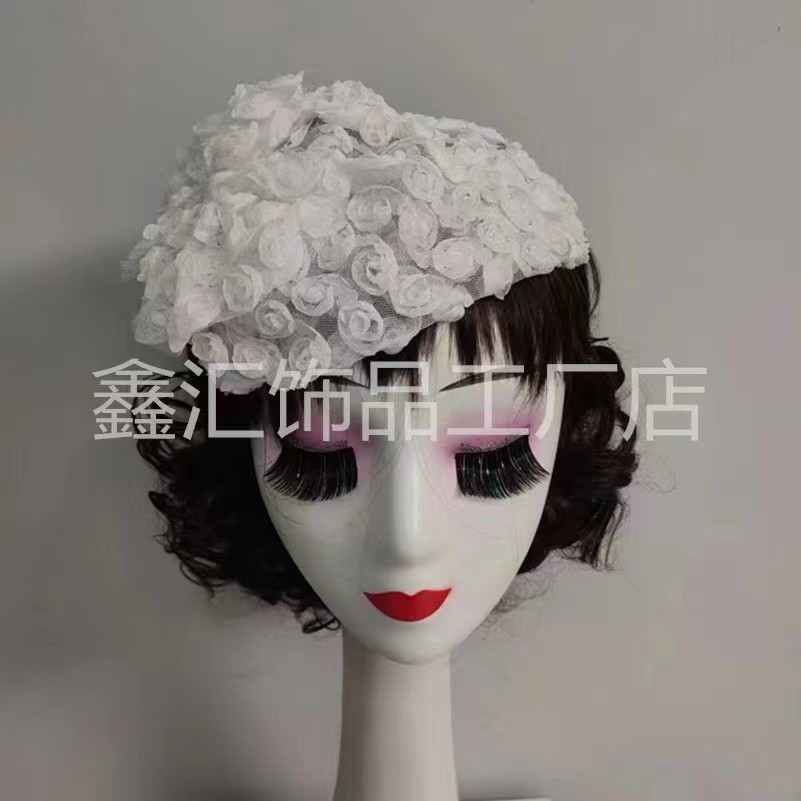 Korean High-End Hair Accessories European and American Retro Rose Beret Top Hat Headband Hairpin Cover Gray Hair Headdress