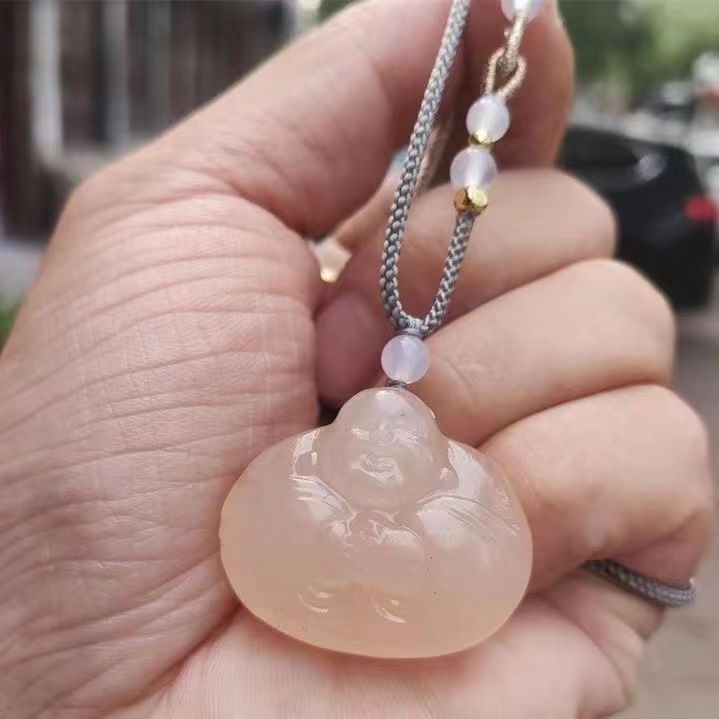 阿富汗抱抱佛项链吊坠晴水藕粉猫眼如意玉吊坠网红玉石吊坠-阿里巴巴