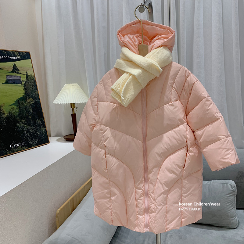 Deer Deer Girl Thick down Jacket Winter Children's Korean-Style Mid-Length Sweet 90 Velvet White Duck down Jacket