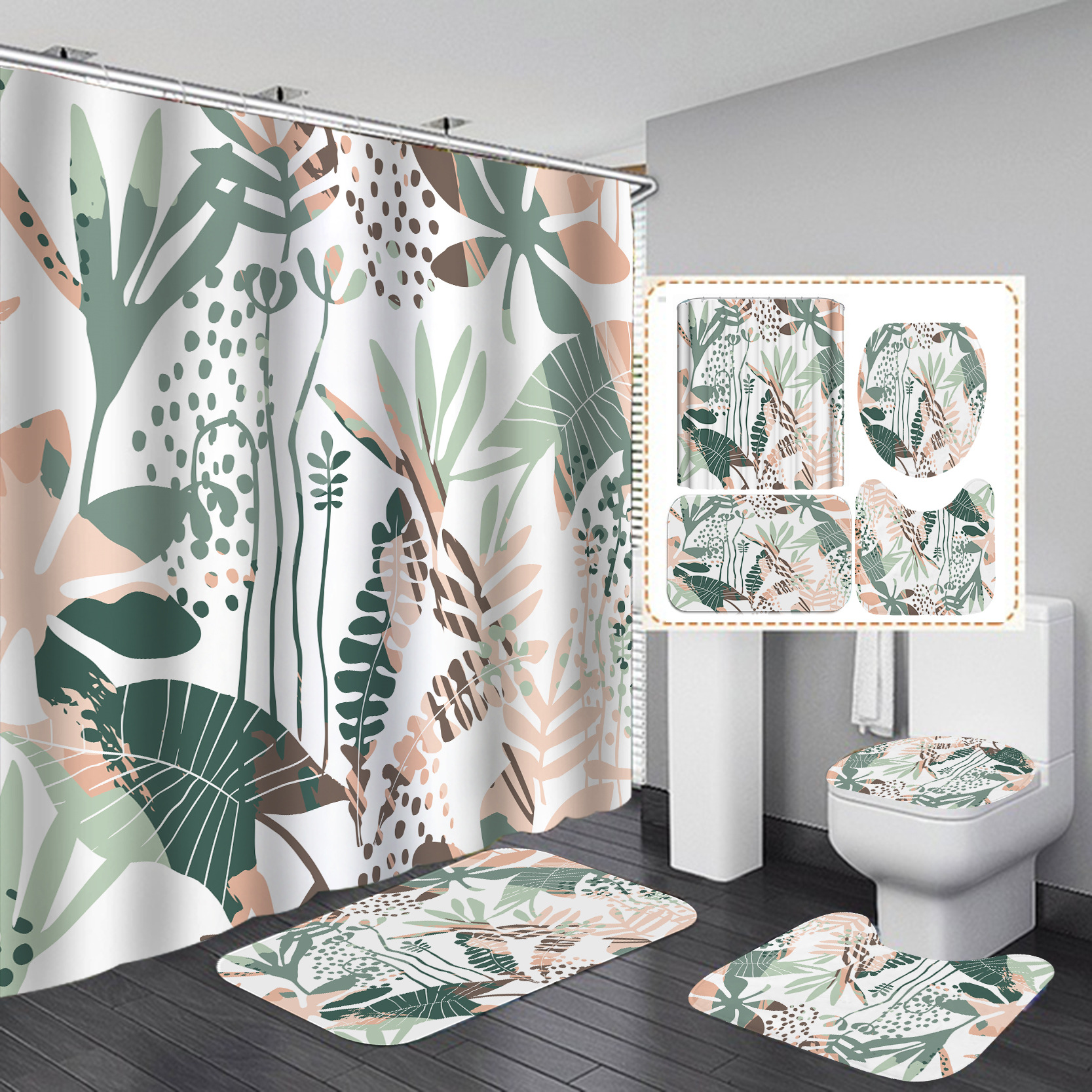 Amazon Direct Shower Curtain Set HD Digital Printing Waterproof Punch-Free Partition Curtain Hotel Rain Curtain