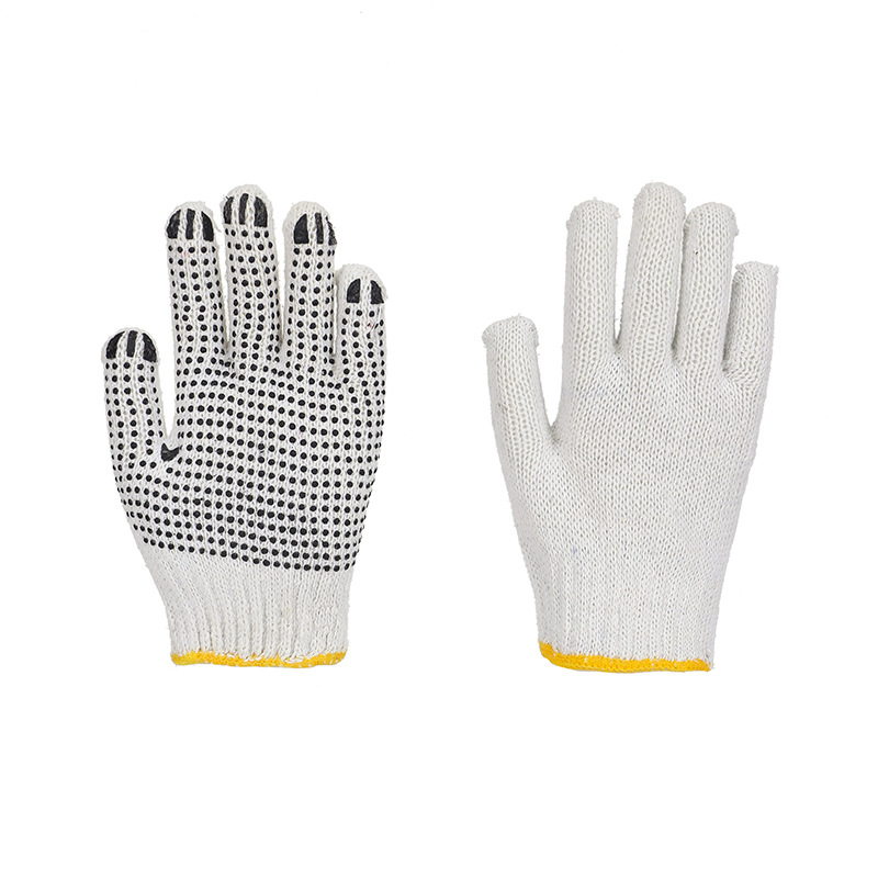 Labor Protection Gloves 10-Pin Bleached Cotton Yarn Point Plastic Gloves PVC Point Bead Non-Slip Wear-Resistant Construction Site Work Protective Gloves