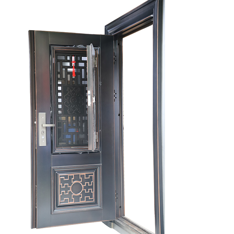 佛山不锈钢防盗门 别墅客厅进户门 时尚黑钛金拉丝不锈钢进户门-报价
