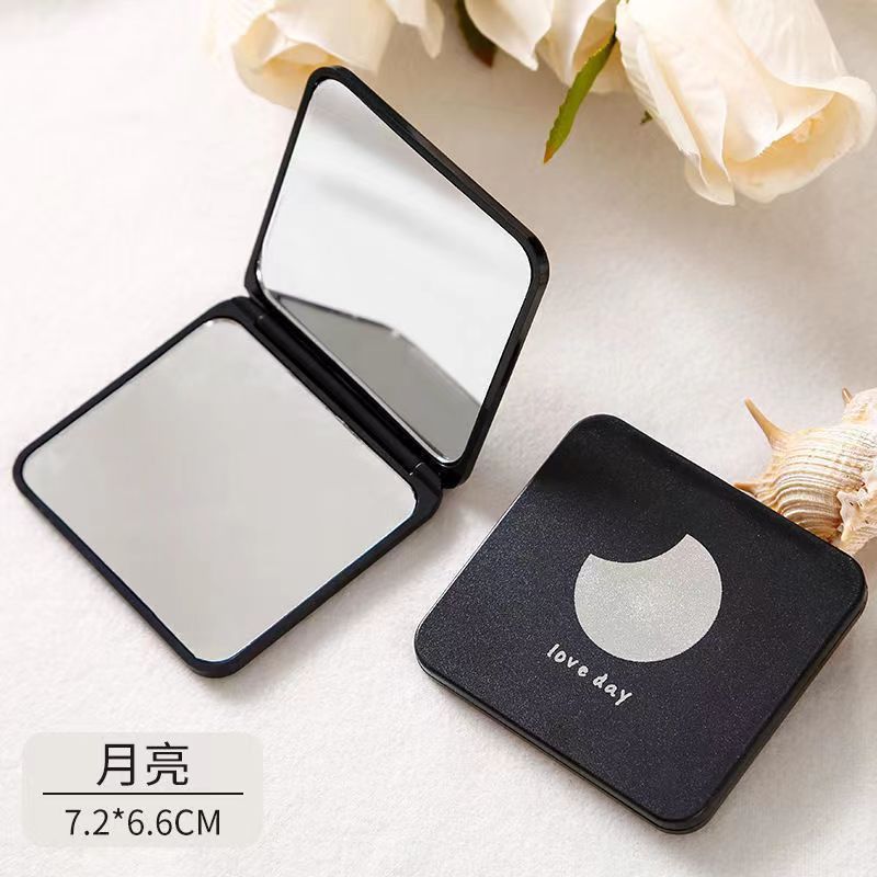 Creative Black Small Mirror Folding Mini Frosted Dressing Mirror Pocket Carry Student Double-Sided Makeup Mirror