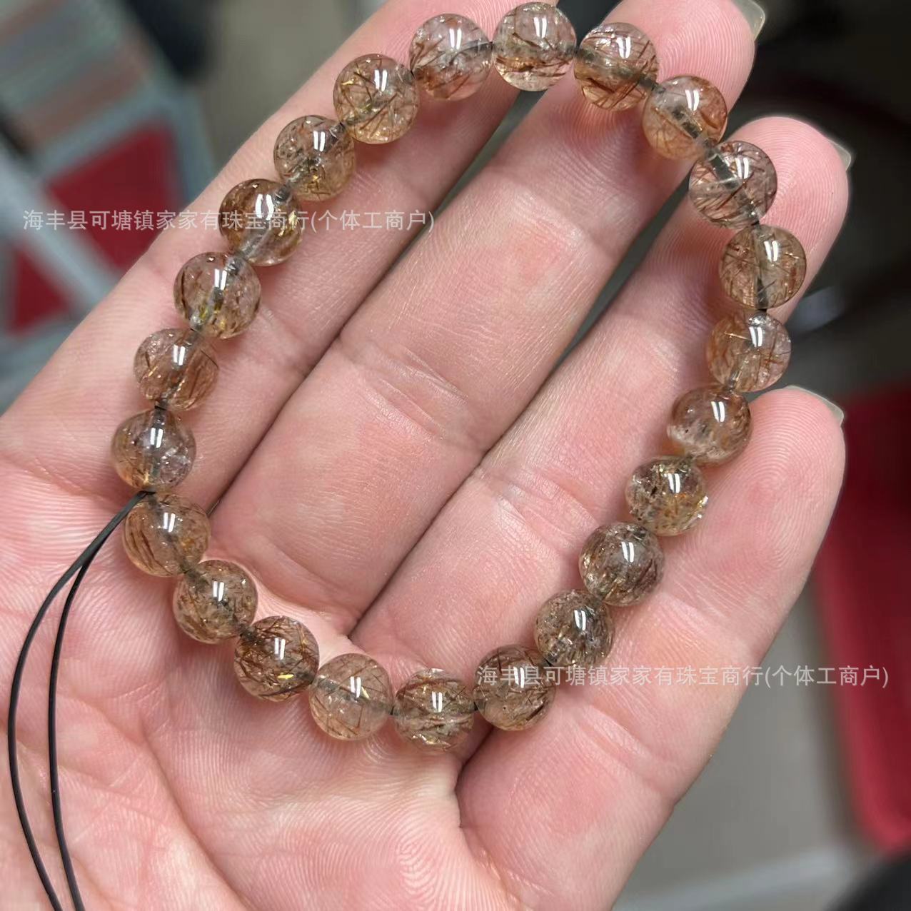 天然黑金超七圈手链 黑色钛晶超七圆珠手串-阿里巴巴