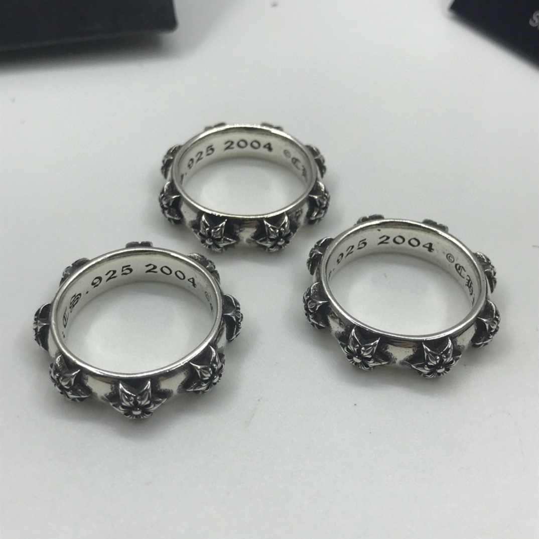 ch克罗伈925标银六芒星戒指情侣对戒 欧美潮流朋克指环男女款