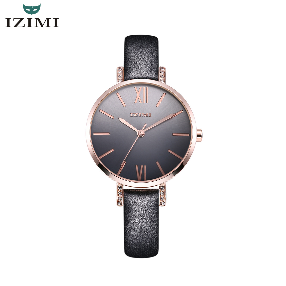 izimi新款女表圆形的简约真皮皮带女士表防水的watch厂家批发