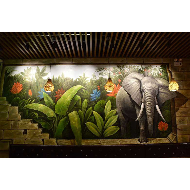 3d手绘墙绘立体画海洋卡通 动物 人物 森林景观画 文化墙长廊施工