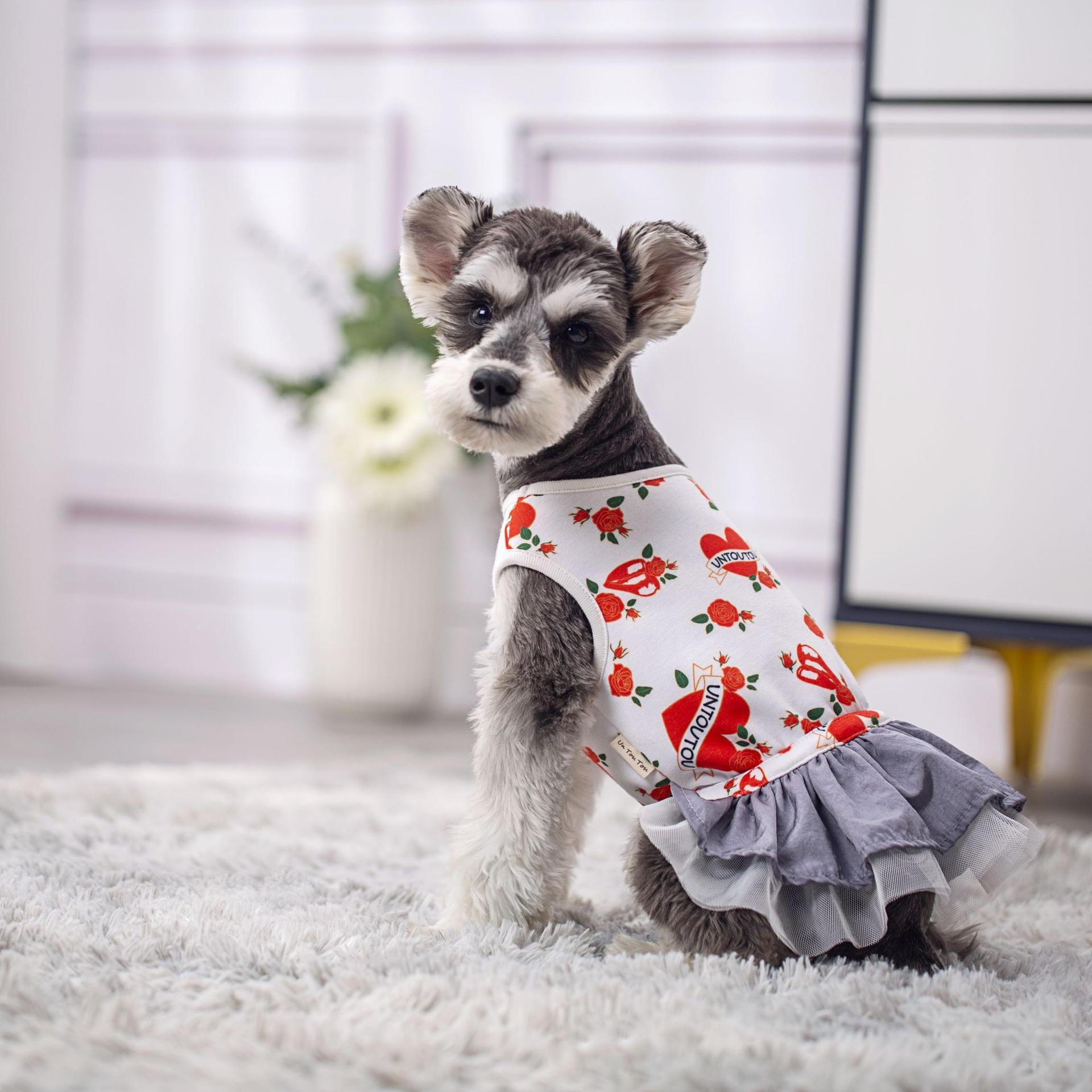 安朵朵221341003狗衣服宠物衣服狗裙子复古爱心印花连身裙