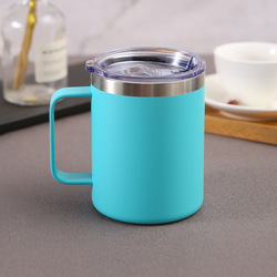 Double 304 Stainless Steel Vacuum Cup Fashion Plastic Handle Coffee Cup Office Household Mixing Cup Advertising Cup