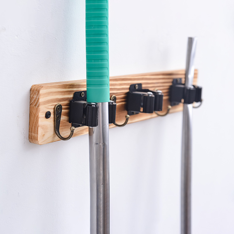 拖把扫把支架壁挂式挂钩卫生间挂扫把拖把架挂钩三排木制拖把架