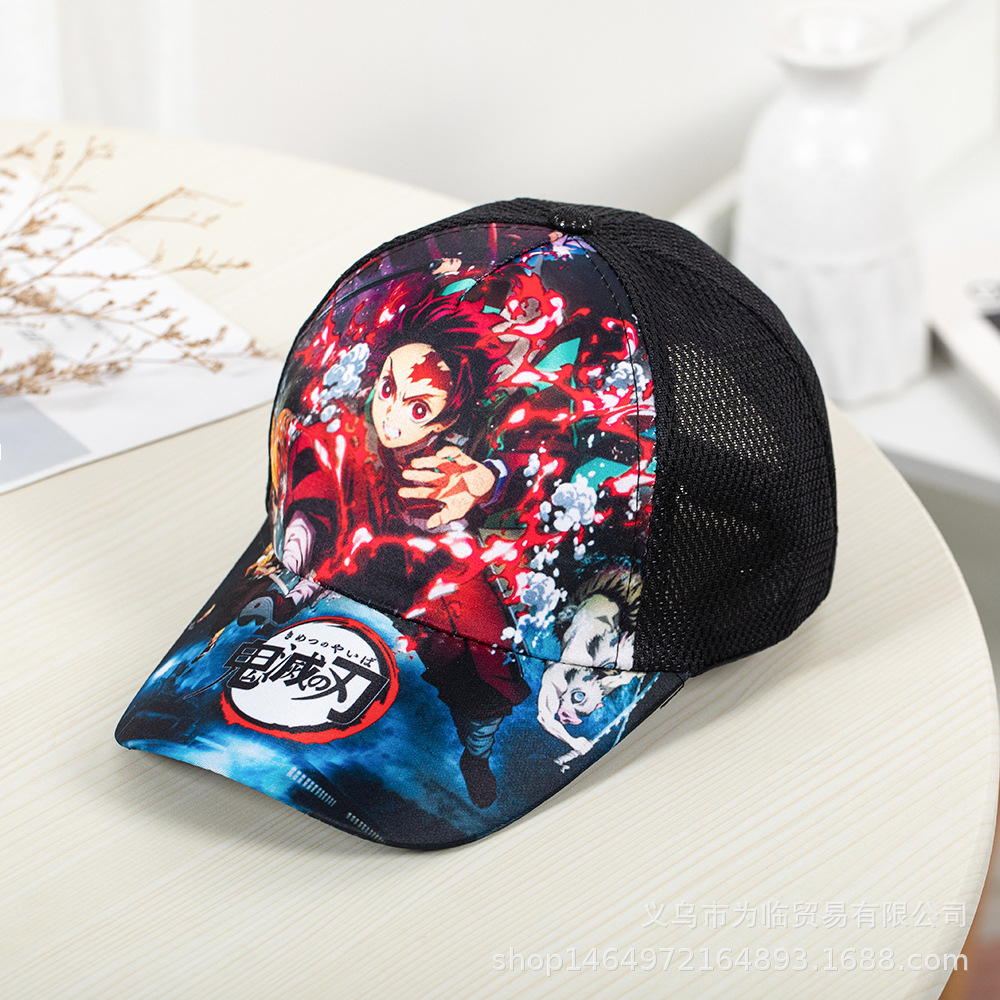 Cross-Border Amazon Sun Hat Kimetsu No Yaiba Printed Baseball Cap Men and Women Children's Peaked Cap Cartoon Hat Wholesale