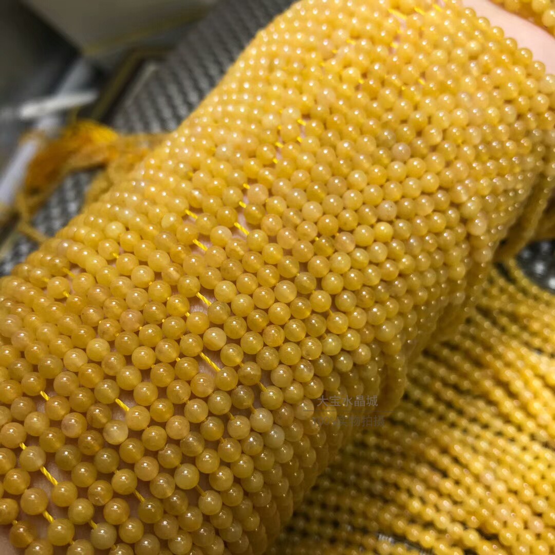 天然水晶 2mm 3mm 4mm 老黄玉散珠 玉石半成品珠 手链项链 流苏穗