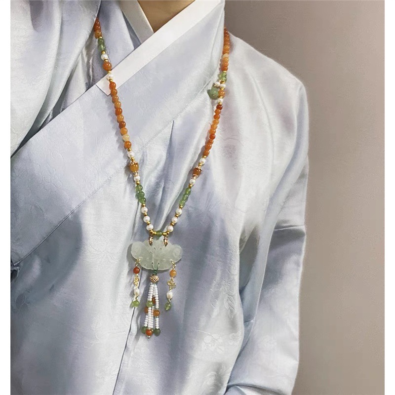 rory手作原创 天然石金丝玉项链汉服岫玉软璎珞清新百搭明制首饰