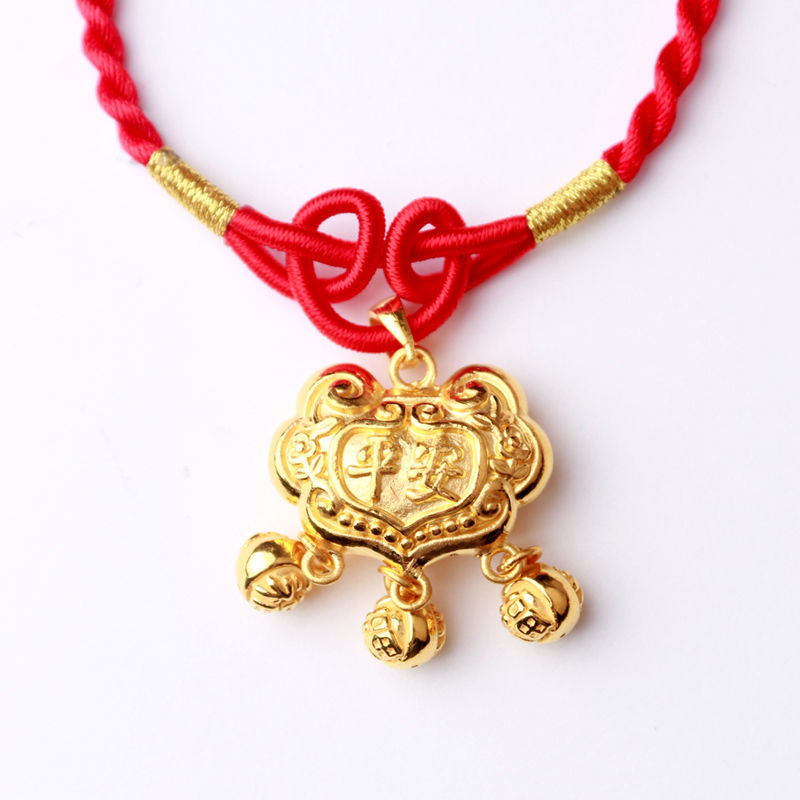 黄金平安锁吊坠3d硬足金999宝宝长命锁儿童婴儿周岁金锁项链