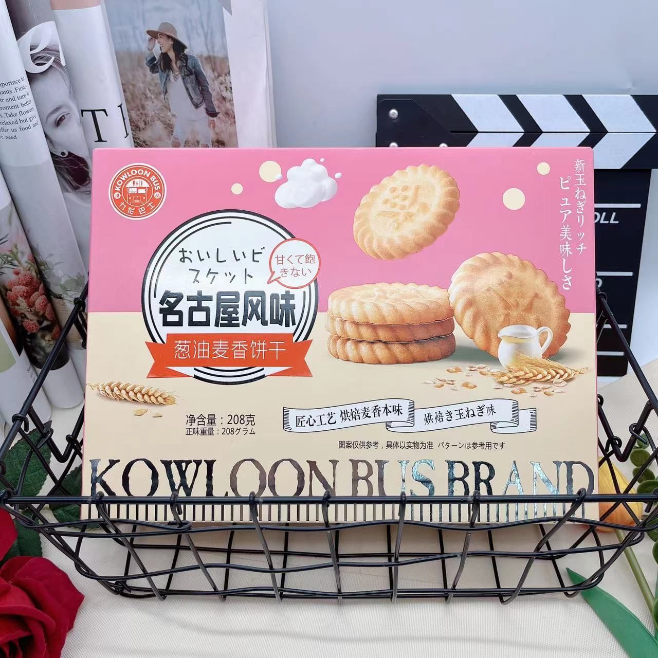 九龙巴士 208g名古屋风味葱油麦香饼干盒装居家办公休闲食品批发