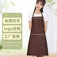 涤纶挂脖围裙免费印字定制logo制作广告餐厅小吃工作服女厨房围裙