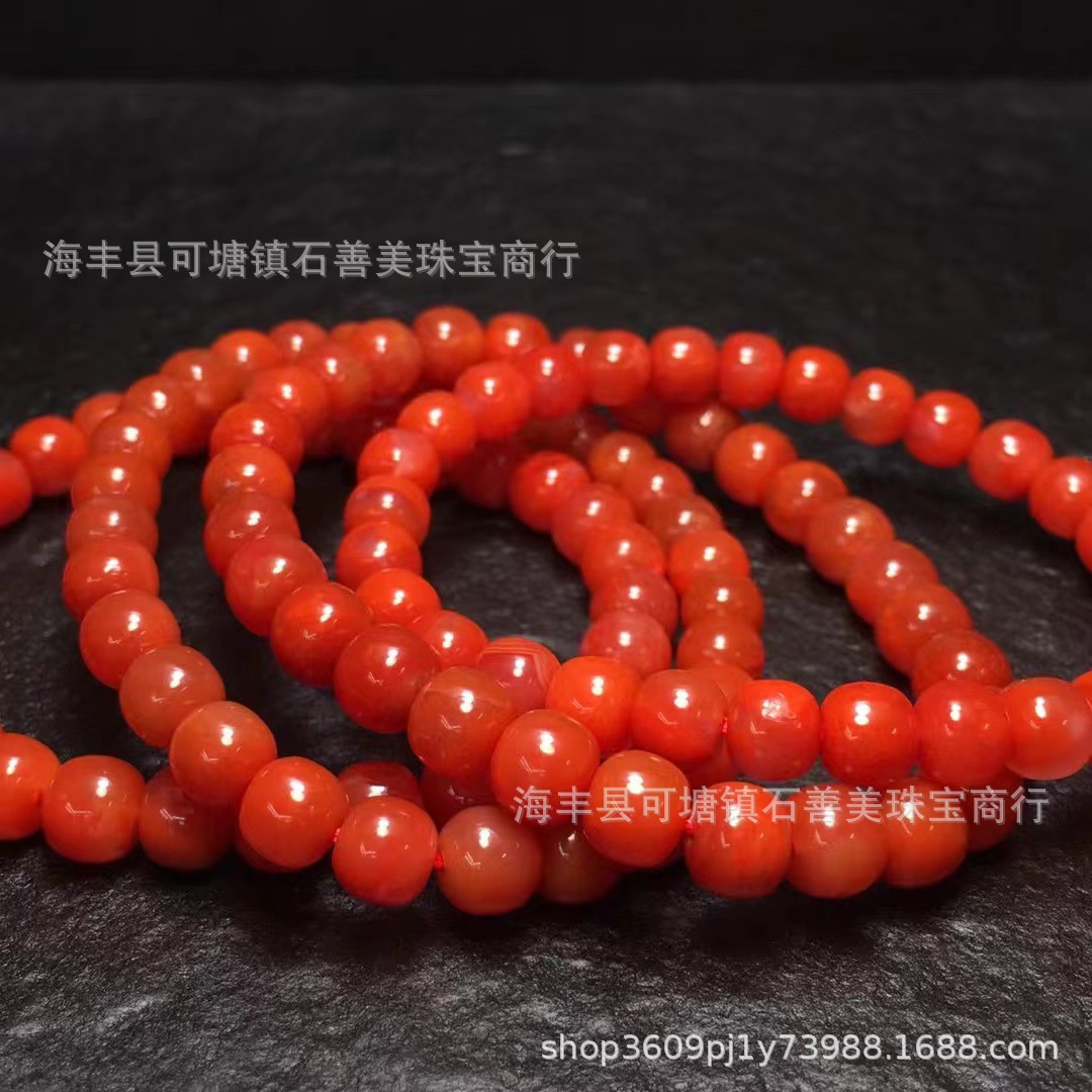天然南红玛瑙 川料南红老型珠手串一组四条 品质如图 色泽红润 干