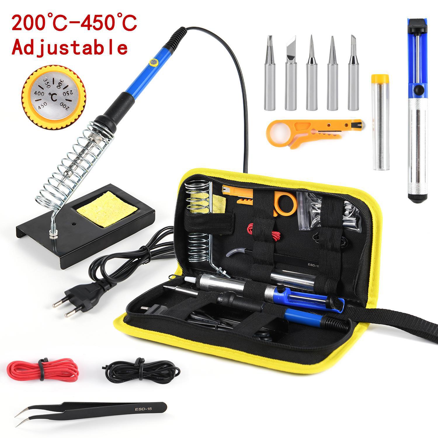 Adjustable Temperature Electric Soldering Iron Welding Kit 15 Pieces Set British Standard American Standard 908 60W Luo