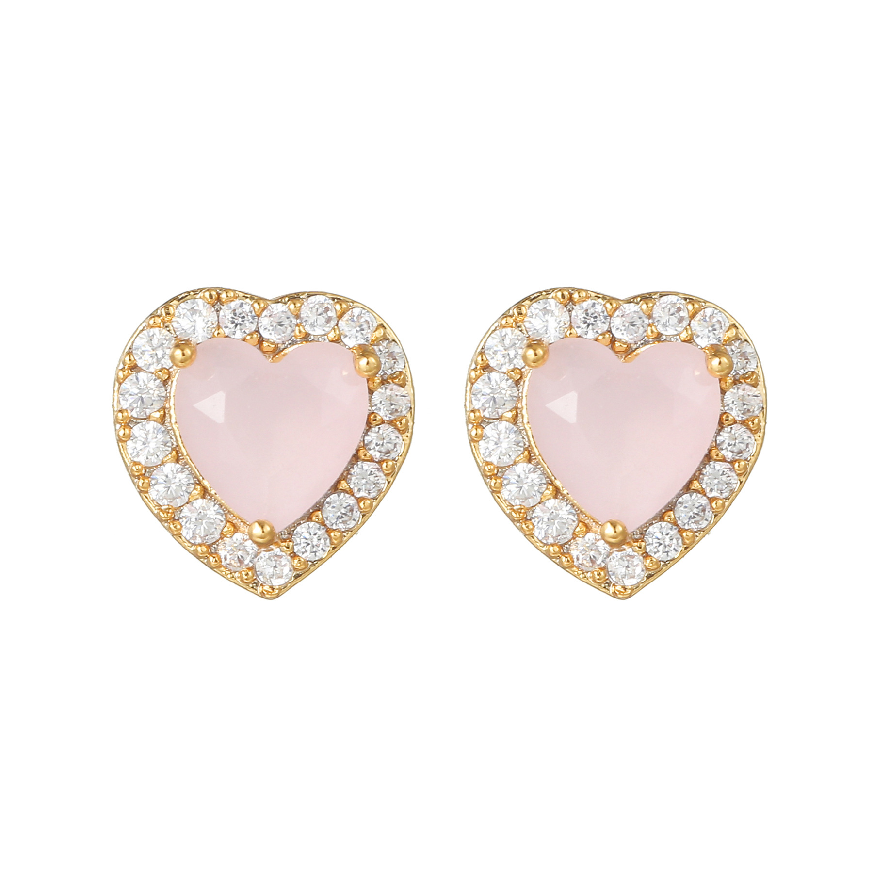 European and American Fashion Pink Zircon Heart-Shaped Stud Earrings Electroplated 18K Special-Interest Design Artistic Love 925 Silver Needle Jewelry