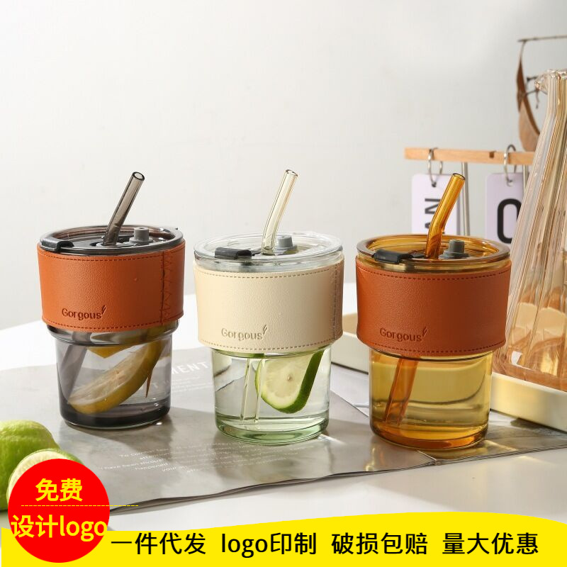 Internet Celebrity Bamboo Joint Cup Ins Wind Straw Double Drinking Coffee Cup Drainage Advertising Gift Glass Water Cup Custom Logo